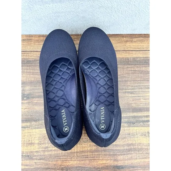 Vivaia Round-Toe Flats (Claire) Women's Navy Knit Comfort Ballet Flats 38.5