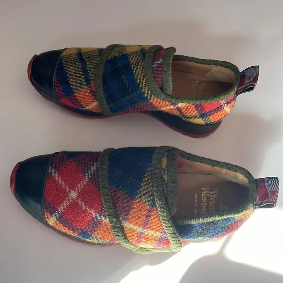 Vivienne Westwood Plaid Velcro Flats |NWOT| Tartan Wool Sneakers | Made in Italy