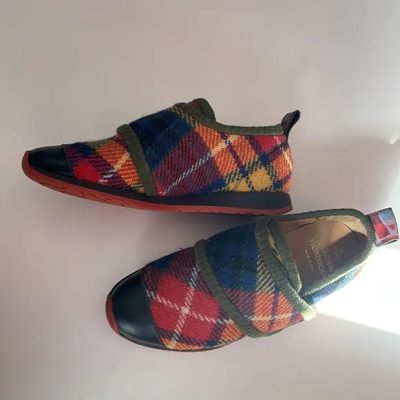 Vivienne Westwood Plaid Velcro Flats |NWOT| Tartan Wool Sneakers | Made in Italy