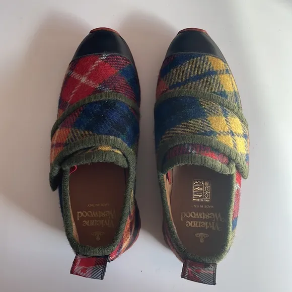 Vivienne Westwood Plaid Velcro Flats |NWOT| Tartan Wool Sneakers | Made in Italy