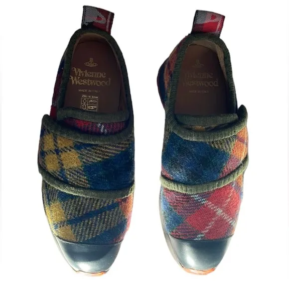 Vivienne Westwood Plaid Velcro Flats |NWOT| Tartan Wool Sneakers | Made in Italy