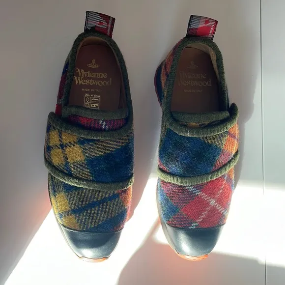 Vivienne Westwood Plaid Velcro Flats |NWOT| Tartan Wool Sneakers | Made in Italy