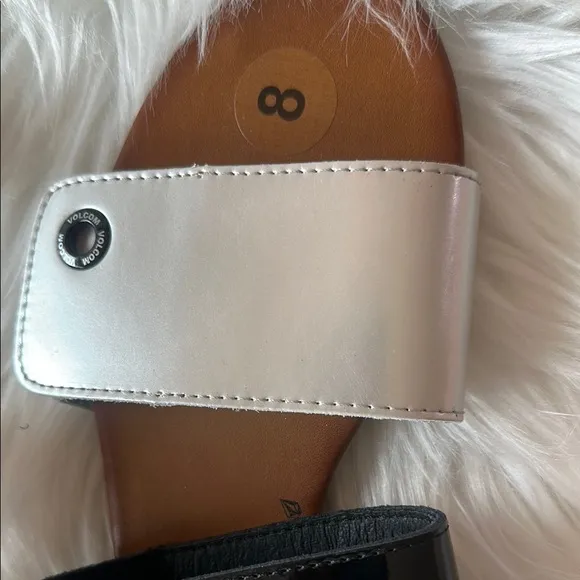 Volcom Black and Silver Slide Sandals Modern Minimalist Design