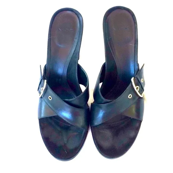 V.O.Z. Black Leather Slide Sandal w/ Silver Buckle