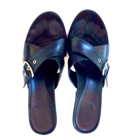 V.O.Z. Black Leather Slide Sandal w/ Silver Buckle