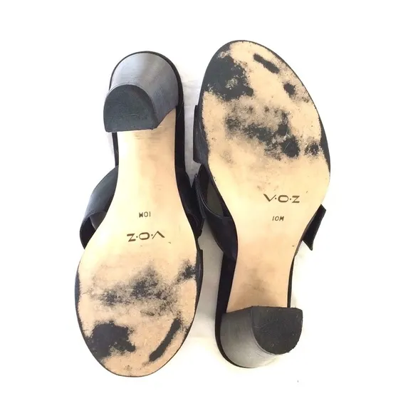 V.O.Z. Black Leather Slide Sandal w/ Silver Buckle