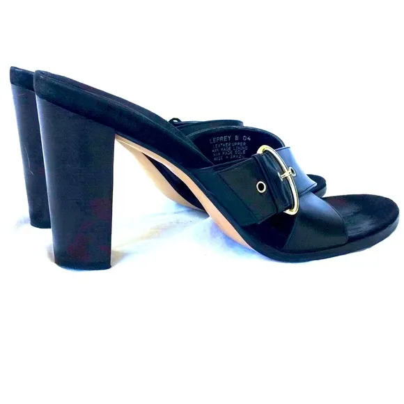 V.O.Z. Black Leather Slide Sandal w/ Silver Buckle