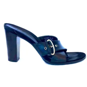 V.O.Z. Black Leather Slide Sandal w/ Silver Buckle
