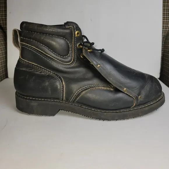 VTG Carolina Steel Toe Leather Boots Sz 11 6&quot;  MADE IN USA Black Ironworker