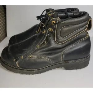 VTG Carolina Steel Toe Leather Boots Sz 11 6&quot;  MADE IN USA Black Ironworker