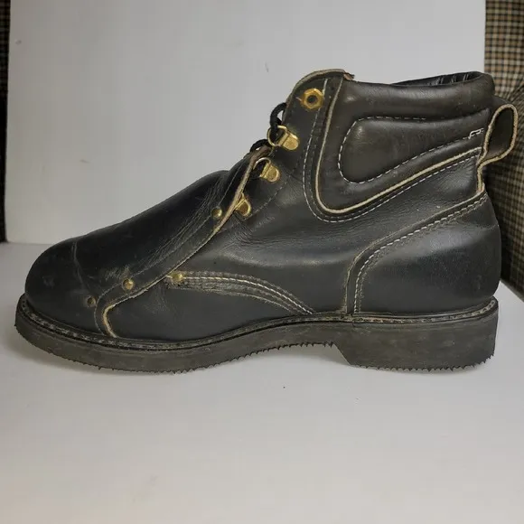 VTG Carolina Steel Toe Leather Boots Sz 11 6&quot;  MADE IN USA Black Ironworker