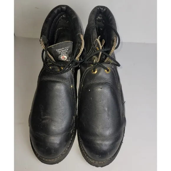 VTG Carolina Steel Toe Leather Boots Sz 11 6&quot;  MADE IN USA Black Ironworker