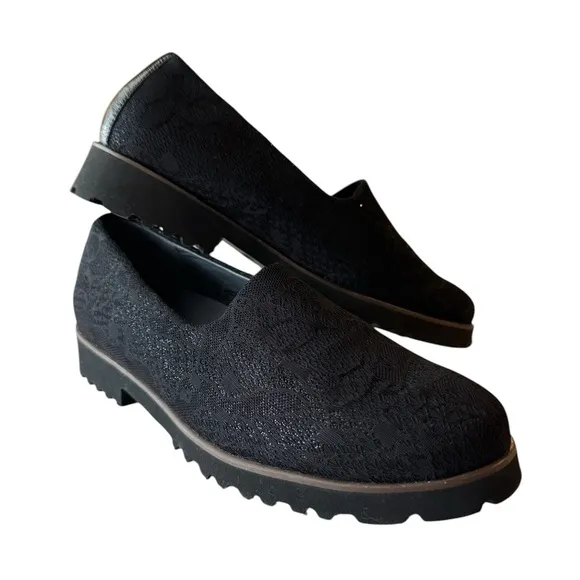 Waldlaufer Eden Black Lace Slip-On Loafers, Size 8.5