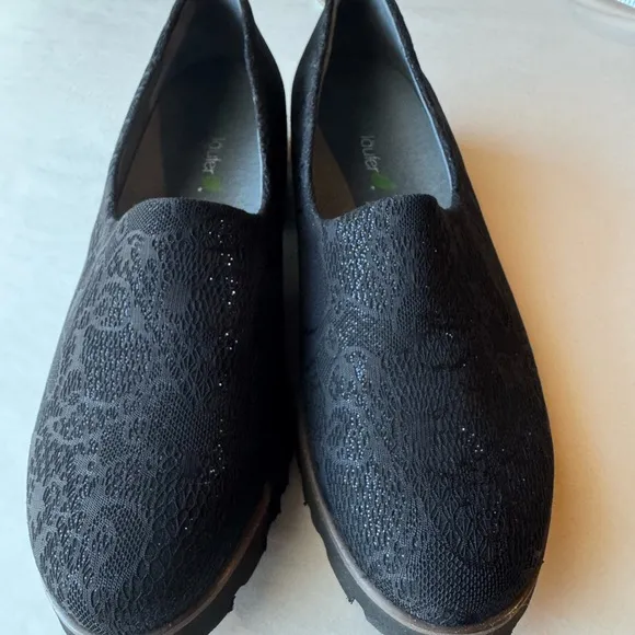 Waldlaufer Eden Black Lace Slip-On Loafers, Size 8.5