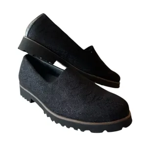 Waldlaufer Eden Black Lace Slip-On Loafers, Size 8.5