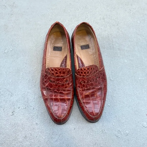 Walter Steiger Red Crocodile Alligator Leather Loafers Mens Shoe