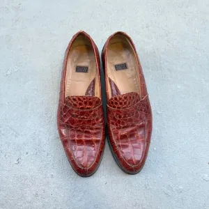 Walter Steiger Red Crocodile Alligator Leather Loafers Mens Shoe