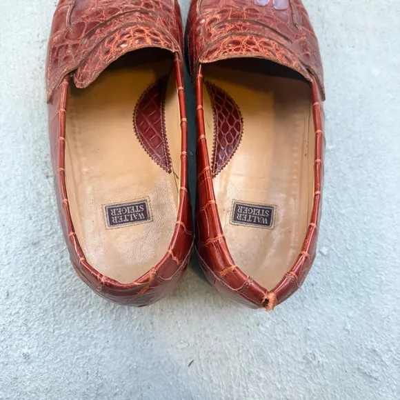 Walter Steiger Red Crocodile Alligator Leather Loafers Mens Shoe