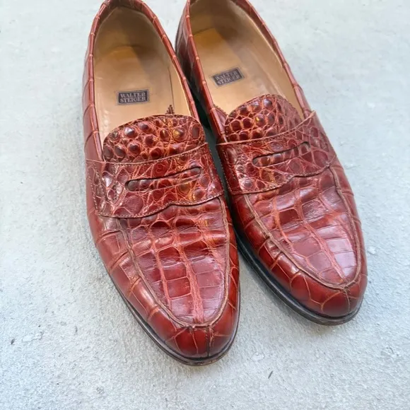 Walter Steiger Red Crocodile Alligator Leather Loafers Mens Shoe