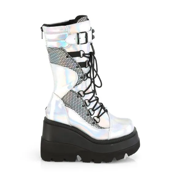 Wedge Platform Lace Up Mid Calf Gothic Boots