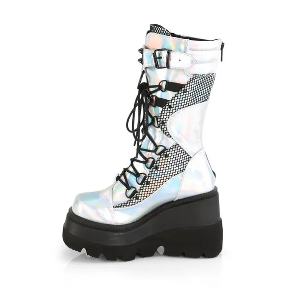 Wedge Platform Lace Up Mid Calf Gothic Boots