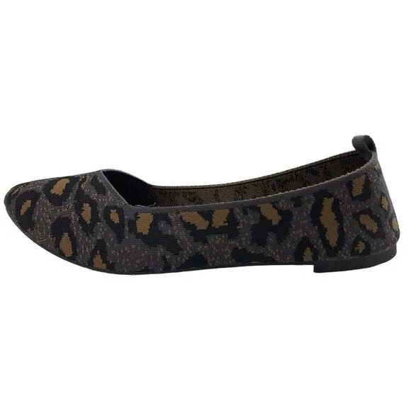 Weestep Women's Charcoal Leopard Woven Knit Ballet Flats Size 8.5 New