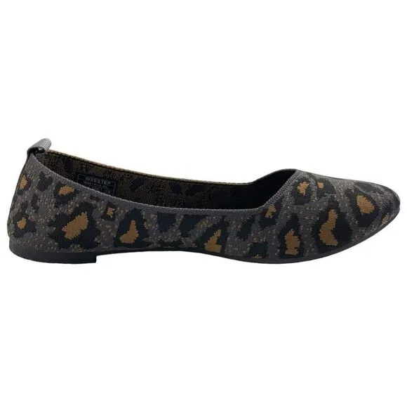 Weestep Women's Charcoal Leopard Woven Knit Ballet Flats Size 8.5 New