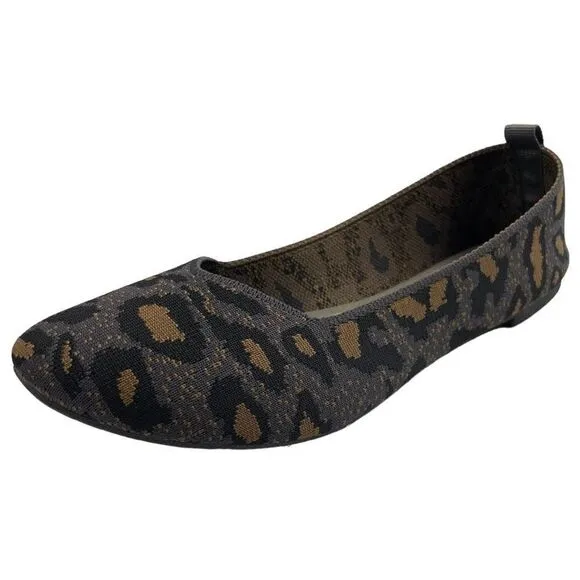 Weestep Women's Charcoal Leopard Woven Knit Ballet Flats Size 8.5 New
