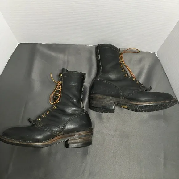Wesco Job MasterVTG Steel Toe Black Leather Linemen Boots With   Kiltes Size 8.5