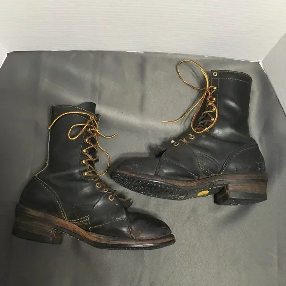 Wesco Job MasterVTG Steel Toe Black Leather Linemen Boots With   Kiltes Size 8.5