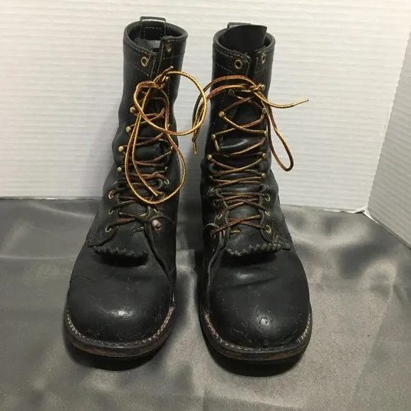 Wesco Job MasterVTG Steel Toe Black Leather Linemen Boots With   Kiltes Size 8.5