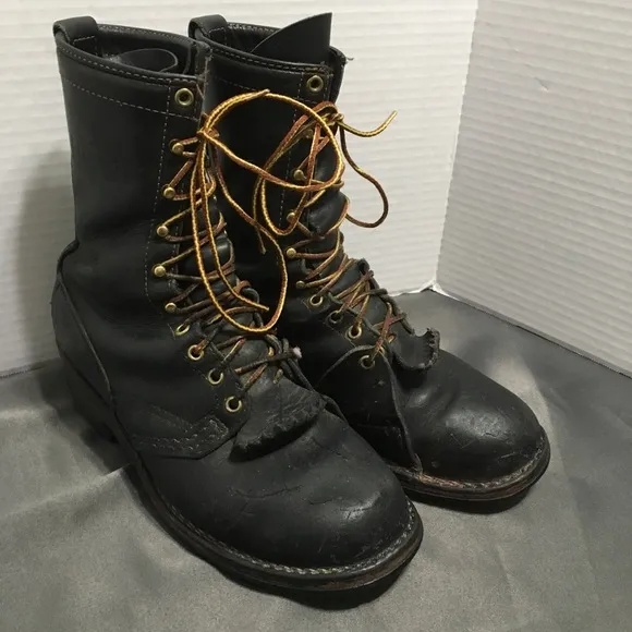 Wesco Job MasterVTG Steel Toe Black Leather Linemen Boots With   Kiltes Size 8.5