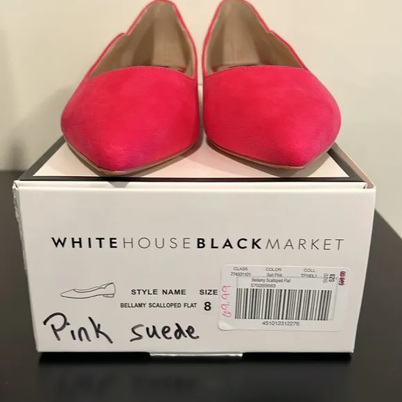 White House Black Market Bellamy Scalloped Pink Flat Size 8