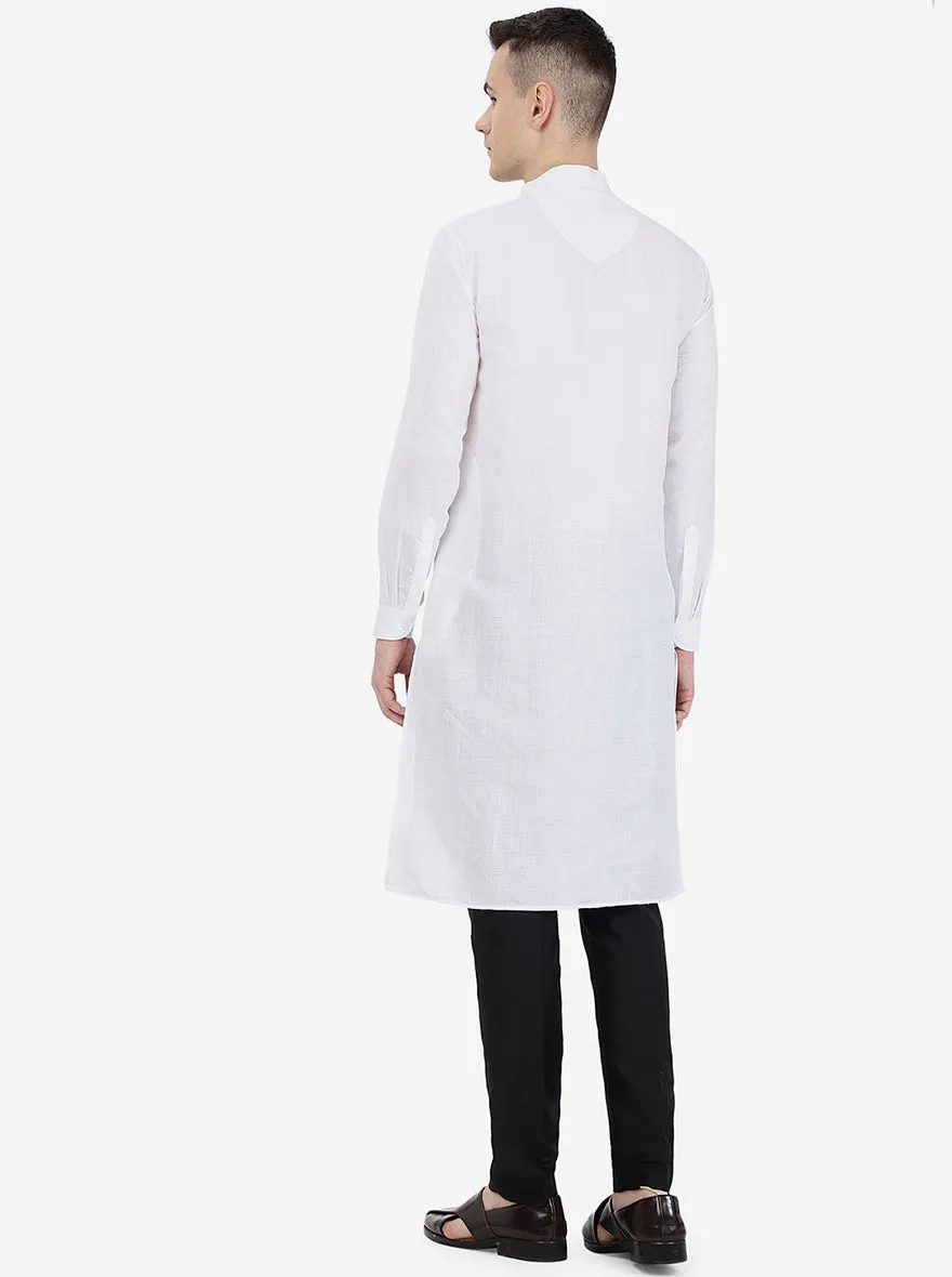 White Self Textured Regular Fit Modi Kurta | JadeBlue
