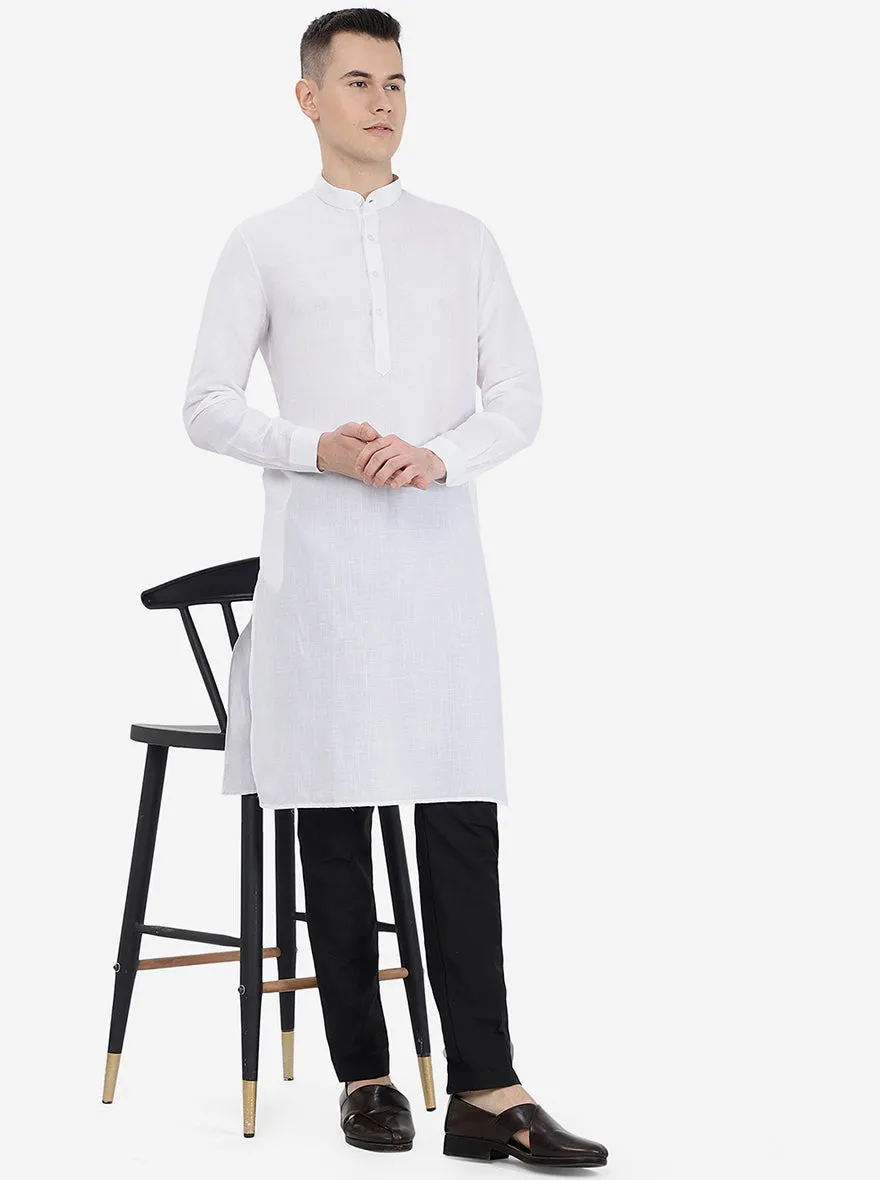 White Self Textured Regular Fit Modi Kurta | JadeBlue