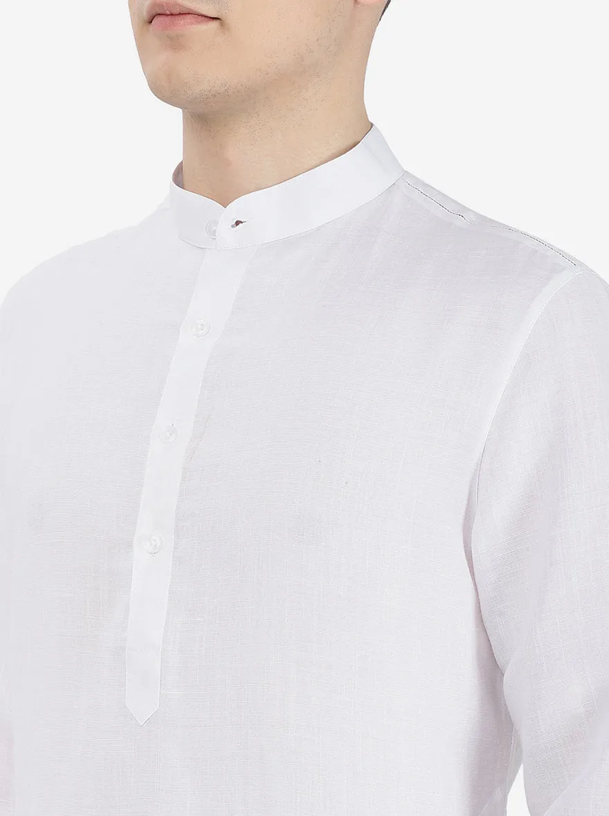 White Self Textured Regular Fit Modi Kurta | JadeBlue