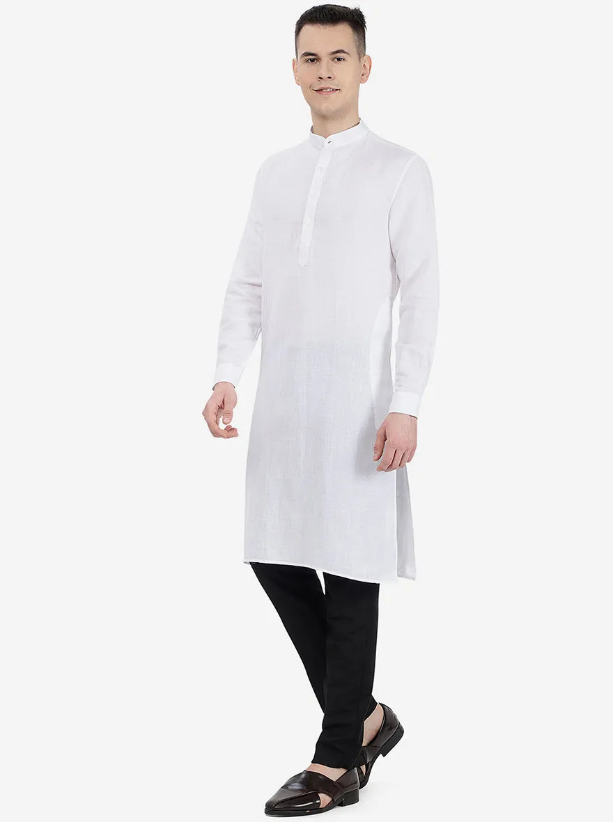 White Self Textured Regular Fit Modi Kurta | JadeBlue