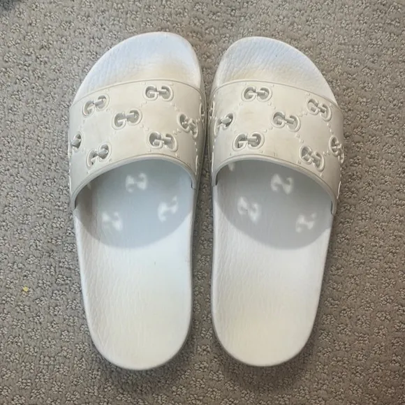 White Slide Sandals with Logo