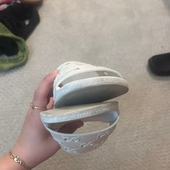 White Slide Sandals with Logo