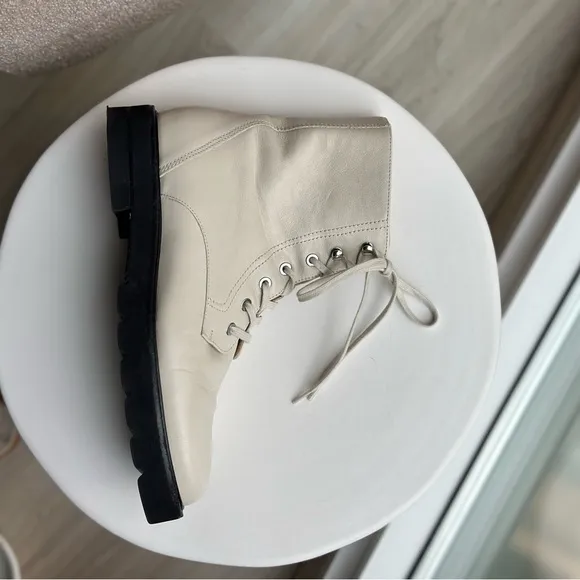 White/cream leather Stuart Weitzman lace up boots
