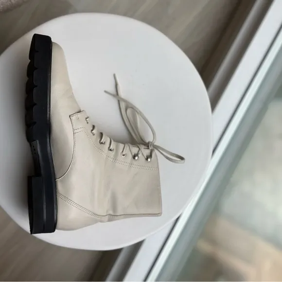 White/cream leather Stuart Weitzman lace up boots