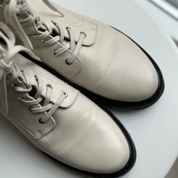 White/cream leather Stuart Weitzman lace up boots