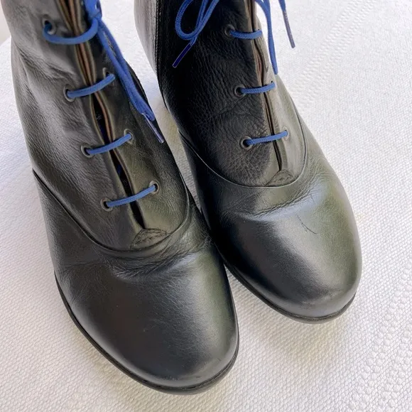 Wolky Black Leather Heel Ankle Boots Lace Up 41