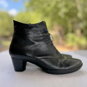 Wolky Black Leather Heel Ankle Boots Lace Up 41