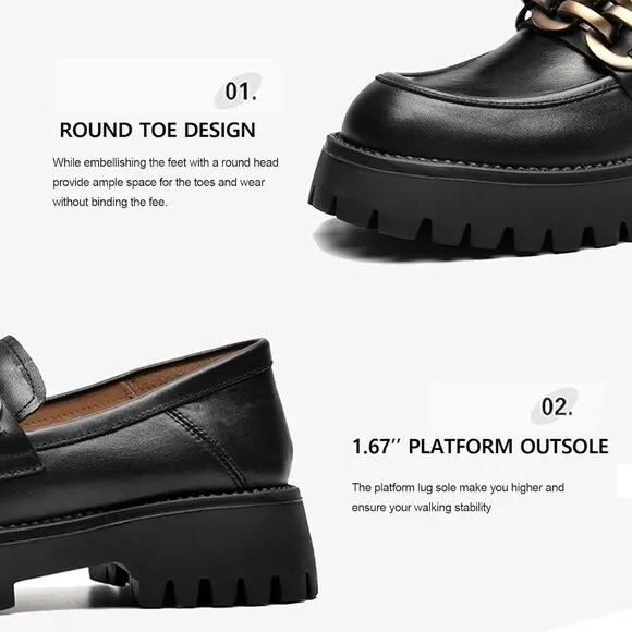 Women, Chunky Heel Lug Sole Loafers with Round Toe Business Work Shoes