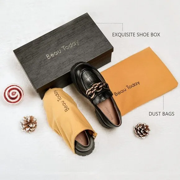 Women, Chunky Heel Lug Sole Loafers with Round Toe Business Work Shoes