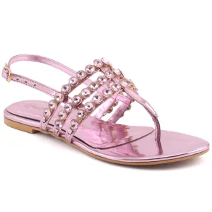 Women “JESSI” Decorated Stone Tri-Strap Buckle Closure Flat Thong Sandals