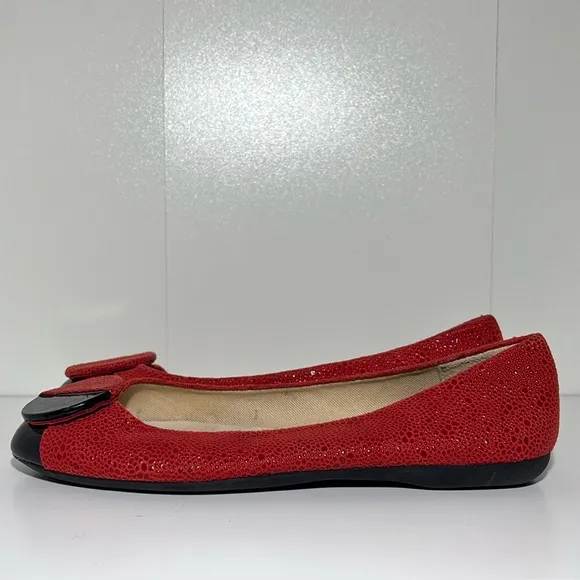 Women’s 7 Vintage red/black designer flats leather rounded toe ballet flat shoe