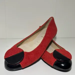 Women’s 7 Vintage red/black designer flats leather rounded toe ballet flat shoe