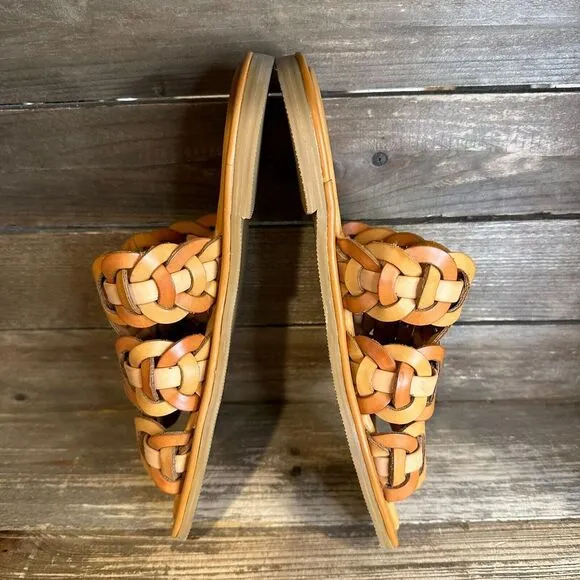 Womens Farm Rio Tan‎ Vegan Leather Casual Circle Woven Slides Sandals Size 5 M